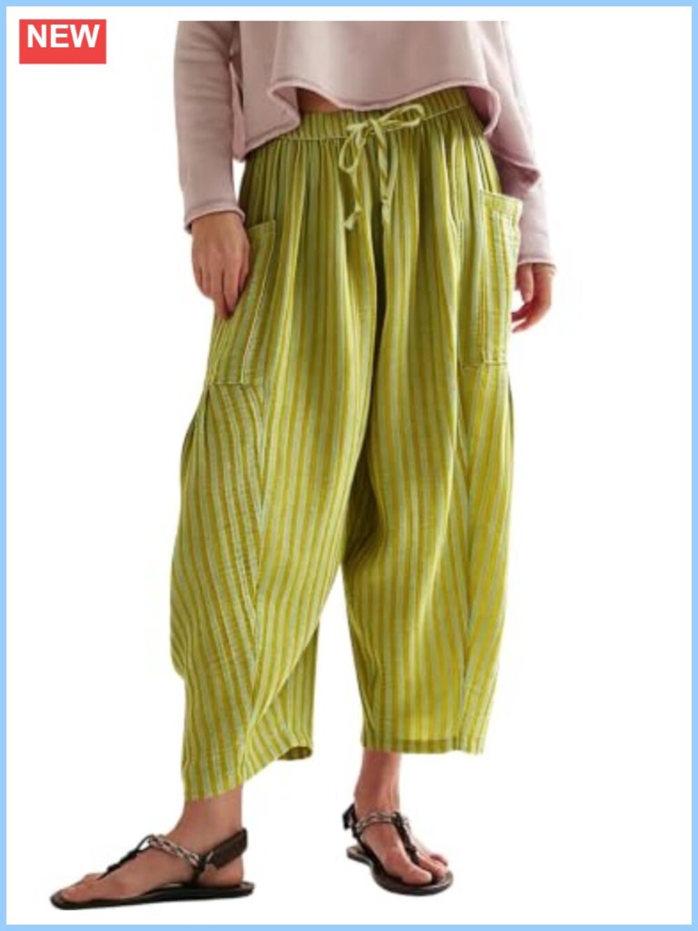 Women's Striped Harem Pants Low Rise Wide Leg Palazzo Trousers with Pockets